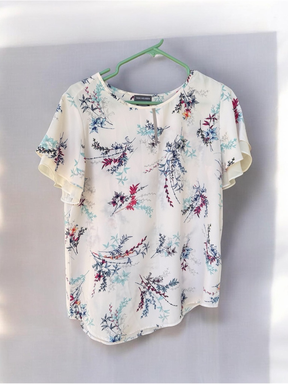 Van Heusen Cream Floral Flutter Sleeve Top